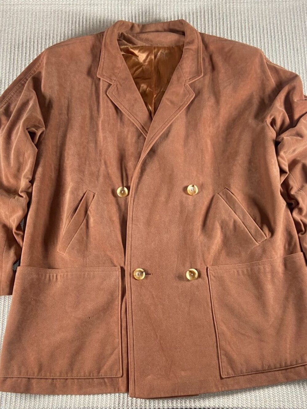 Vintage Skin Gear II Genuine Suede Leather Double Breasted Blazer Jacket Brown L